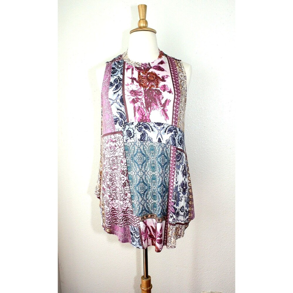 Cottagecore BOHO Tank Tunic Top Sz 18/20 Multicolor Patchwork Print Festival #03